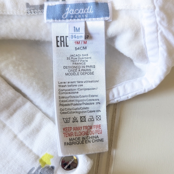 Jacadi White and Gray Dog Print Footies One Piece - Picture 5 of 9